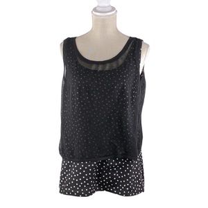 White House black market polka dot tank top with black split back overlay
